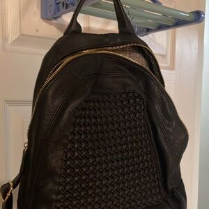 Black Woven Leather Backpack